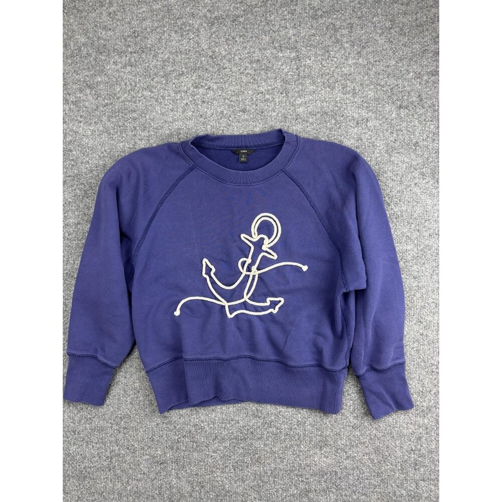J Crew Sweater Womens Small Blue Anchor Nautical Rope Knit Pullover Crewneck